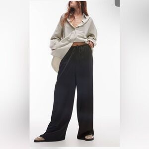 Topshop Black Wide-Leg Women's Satin Pants